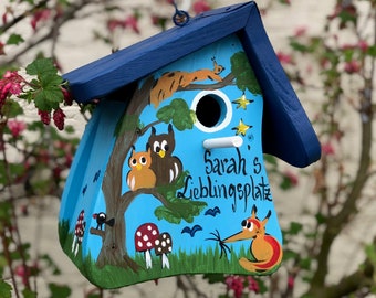 Vogelhaus | Kindergarten Abschiedsgeschenk, , Vogelvilla, mit Namen des kIndes und Spruch, wetterfest