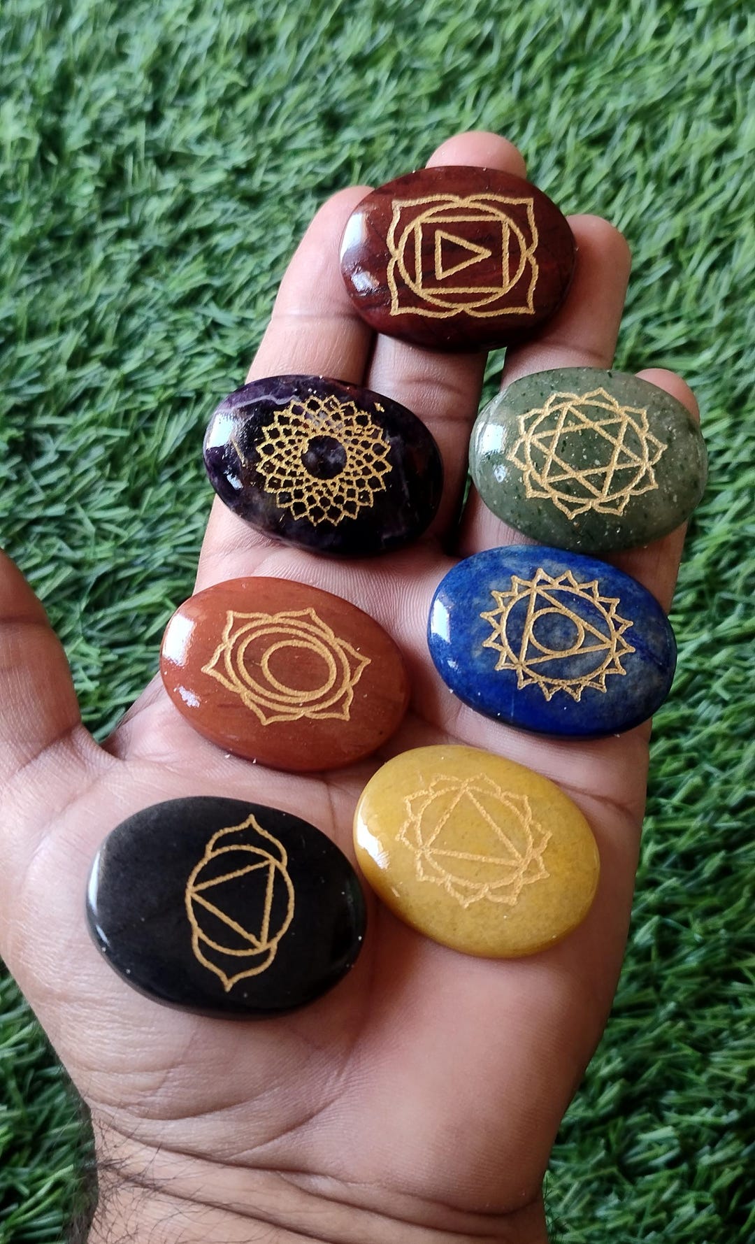 Seven Chakra Crystal Healing Stone Set Oval Reiki Balancing ...