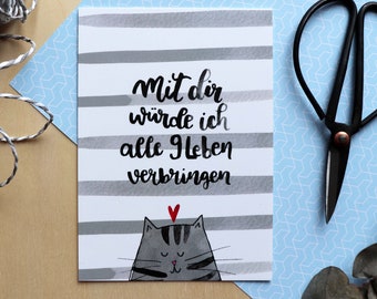 Postkarte " 9 Leben", Valentinstag, Katze, Freundschaft, Lustige Karten