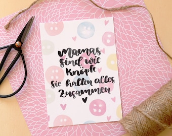 Postkarte "Mamas sind wie Knöpfe", Muttertag, Geschenke für Mama, Muttertagskarte, Nähen