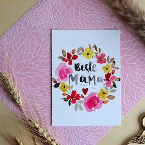Postkarte "Beste Mama", Muttertag, Muttertagskarte, Beste Mama, Blumenkranz, Aquarellepostkarten, Handlettering