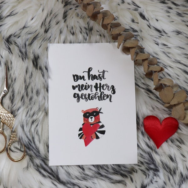 Postkarte "Du hast mein Herz gestohlen", Valentinstag, Jahrestag, lustige Karten