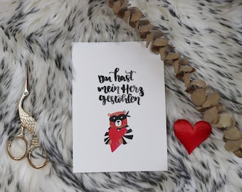 Carte postale « Tu m’as volé le cœur », Saint-Valentin, anniversaire, cartes amusantes
