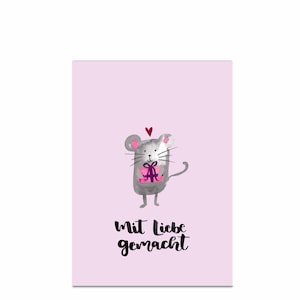Postkarte "mit Liebe gemacht", Geschenkidee, Maus, Verpackungsidee, Geburtstagsgeschenk, DIY, Handlettering, Geschenkidee, Freundschaft
