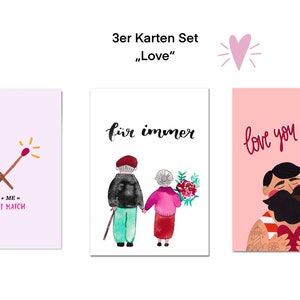 3er Set Postkarten "Love", Liebe, Paar, Hochzeitstag, Verlobung, Jahrestag, Geschenkidee, Valentinstag, Hochzeit, Geschenkidee Mann