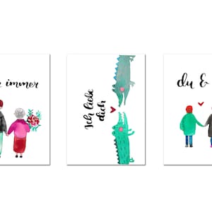 3er Set Postkarten "Ich lieb dich", Liebe, Hochzeitstag, Jahrestag