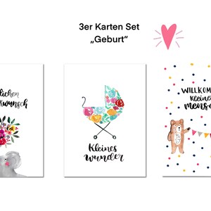 3er Set Postkarten "Geburt", Schwangerschaft, Geburt, Baby