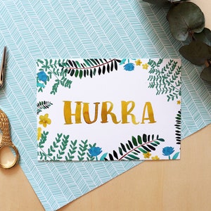 Postkarte "Hurra", Freude, Vorfreude, Geburtstag, Abschluss, Geburt, Bunt, Arbeitskollegen