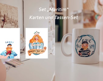 Set "Maritim", Seemann, Postkarten, Tasse,  Geschenke für Ihn