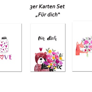 3er Set Postkarten "für dich", Freundschaft, Liebe, Karte Freundin