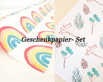 Geschenkpapier- Set, Weihnachtsmotive, Regenbogen