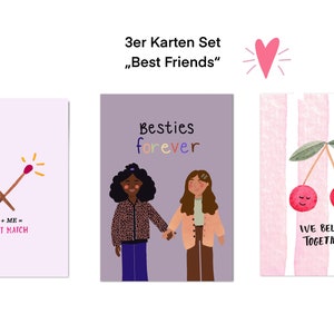 3er Set Postkarten "Best Friends", Freundschaft, beste Freunde, Liebe
