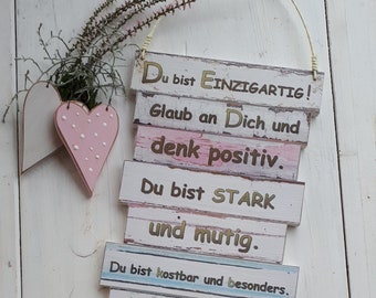 Schild - Du bist EINZIGARTIG - Schön dass es Dich gibt - helles Pastell - Geburtstagsgeschenk - Geschenk für Kinder - Geschenk für Mama