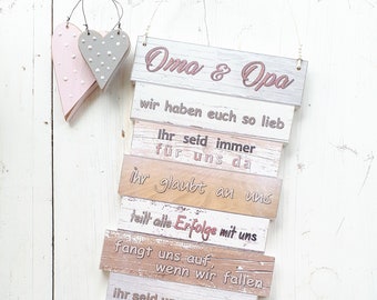 Dekoschild - Oma & Opa - wir haben euch so lieb - Farbe Sahara - Geschenk für Oma und Opa - Muttertagsgeschenk - Geburtstagsgeschenk - Mehrz