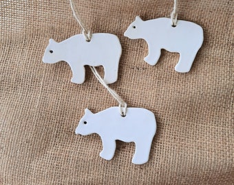 Ceramic Tiny Polar Bear Hangers Set of 3 with Ribbon Hanging Handmade Gift Tags Decorative Hangers Door Wreath Window Decor