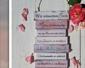 Schild - Wir wünschen Euch - Geschenk Hochzeit - Boho - zur Hochzeit - Hochzeitsgeschenk - give-away - Trauzeuge Trauzeugin - pastell