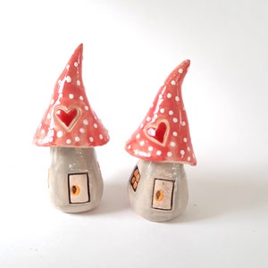 Small gnome houses, ceramic, set of 2, grey/rosé, dwarf house, miniature house, dwarf house, flower plug, gnome house, spring decoration