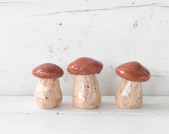 Ceramic mushroom, porcini mushrooms, set of 3, for standing or sticking, spring decoration, door decoration, Easter decoration