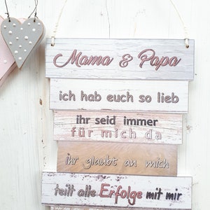 Dekoschild Mama und Papa ich hab Euch so lieb Farbe Sahara Geschenk