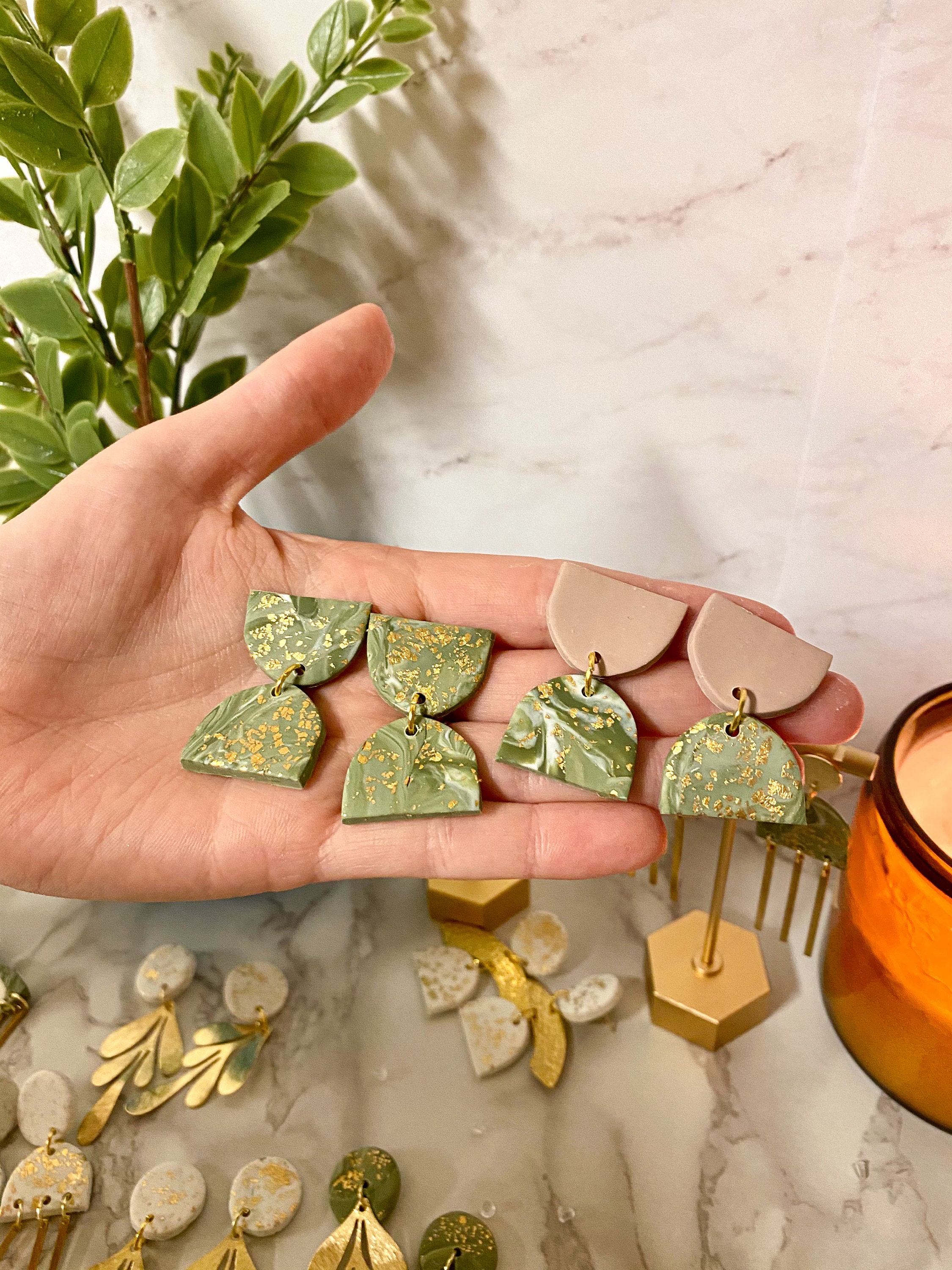 Polymer clay earrings with gold leaf deals