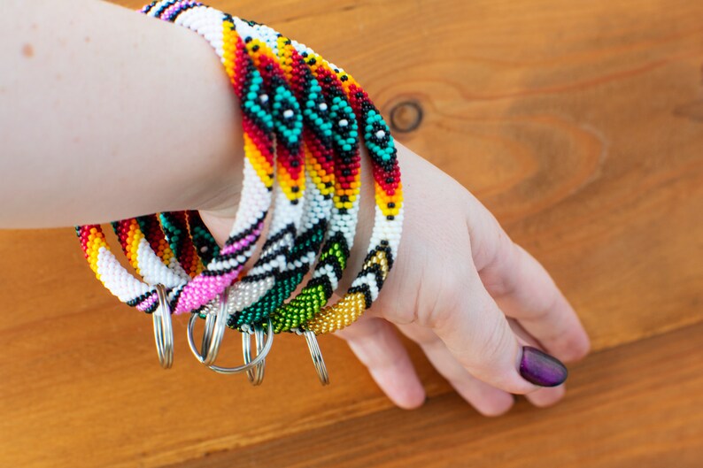 Beaded wristlet Native keychain Native American beaded Etsy