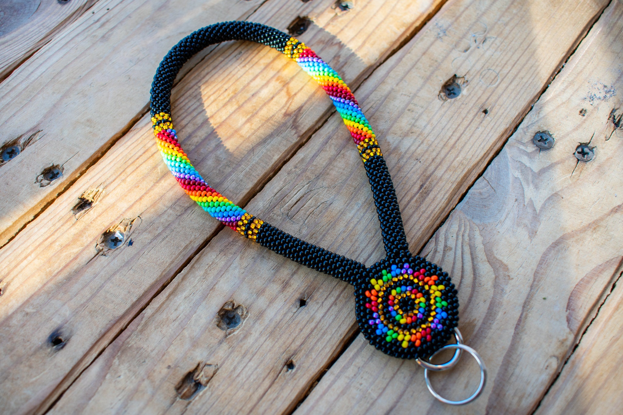 Rainbow short wrist lanyard Multicolor beaded lanyard Pride Etsy