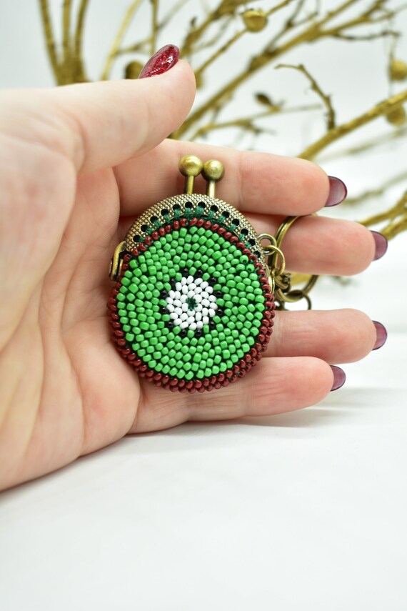 Tiny Wallet Keychain Wallet Round Coin Purse Fruit Wallet Kiwi Etsy