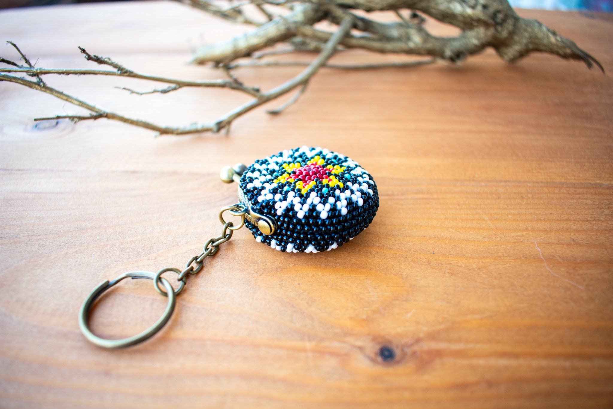 Native American Keychain Wallet Beaded Keychains Huichol Etsy
