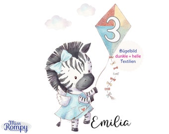 Iron-on picture zebra (662) with and without birthday number name desired name A4 or A5 birthday iron-on picture birthday iron-on picture iron-on number
