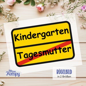 MissRompy | Bügelbild TAGESMUTTER, Kindergartenstart, Tageskind, Abschied, Kita, Kindergarten, Aufbügler, Patch, Schild  Bügelsticker, B383c