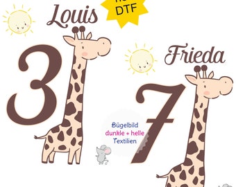 MissRompy | DTF Girafe (644) thermocollant nom avec/sans numéro souris A4 ou A5 thermocollant chemise d'anniversaire thermocollant d'anniversaire