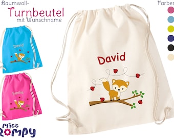 FUCHS (803) BW-Turnbeutel mit Name KordelZugbeutel Sportbeutel Rucksack Gymsac