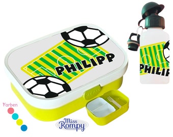 MissRompy Fußball (841) Brotdose mit Name im Set mit Trinkflasche oder einzeln Vesperdose Brotzeitdose Brotbüchse Sport Aluflasche