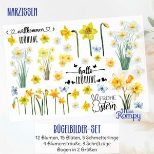 Narzissen, (033), Bügelbilder, 32 Motive, Osterglocken, Blüten, Narzissen, zum Aufbügeln, Bügelbild, Aufbügler, Applikation, Bügelsticker