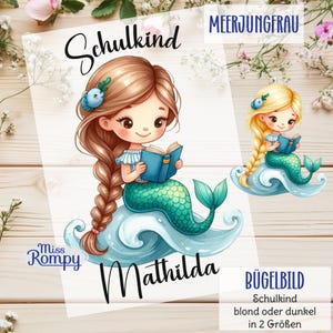 MissRompy | Meerjungfrau, (380), Bügelbild, Schulkind, Einschulung, Kindergarten, zum Aufbügeln, Aufbügler, Applikation, Bügelsticker,