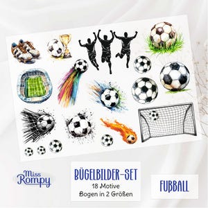 MissRompy | Fußball (881-2), Bügelbilder, 18 Motive, zum Aufbügeln, Bügelbild, Fußballer, Set, Aufbügler, Applikation, Bügelsticker,