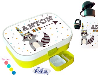 MissRompy Raccoon (791) lunch box with name in a set with drinking bottle or individually snack box lunch box lunch box sports aluminum bottle