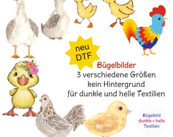 MissRompy | Ente DTF Bügelbilder verschiedene Motive und Größen Huhn Hahn Gans Bügelbild Aufbügler Applikation Iron on