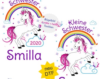 MissRompy | DTF Einhorn (869) Bügelbild Kleine Schwester Große Schwester A4 oder A5 Aufbügler Patch Applikation Geschwister Bügelbilder