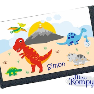 MissRompy | Dinosaurier (875) Geldbörse mit Name Kinder Geldbeutel Klett Portemonnaie