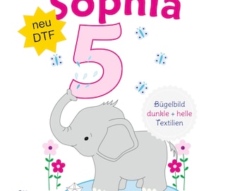 MissRompy | DTF Elephant (802) Large iron-on picture name number A4 or A5 birthday iron-on picture iron-on birthday shirt birthday iron-on picture