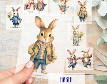 Rabbits, (405), iron-on transfer, spring, flowers, for ironing on, various motifs and heights, iron-on transfer, iron-on patch, appliqué, iron-on sticker,