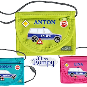 MissRompy | Brustbeutel Polizei (804) mit Name und Sicherheitsverschluss Schmetterlinge Umhängebeutel breast bag Sichtfenster