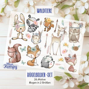 Bosdieren, (058), strijkplaatjes, 26 motieven, om te strijken, boho, konijn, strijkplaatje, vos, egel, set, strijkplaatje, applicatie, strijksticker,