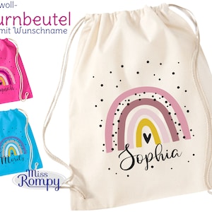 REGENBOGEN, (779) Turnbeutel, mit Name, personalisiert, KordelZugbeutel, Sportbeutel, Rucksack, Gymsac, oder nur Bügelbild, Wunschname