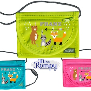 MissRompy | Brustbeutel Waldtiere (797) mit Name und Sicherheitsverschluss Eisenbahn Umhängebeutel breast bag Sichtfenster
