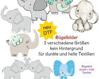 MissRompy | Elefant DTF Bügelbilder verschiedene Motive und Größen Elefanten Bügelbild Aufbügler Applikation Iron on