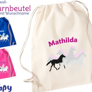 PFERDE 833 BW-Turnbeutel mit Name KordelZugbeutel Sportbeutel Rucksack Gymsac Bild 1