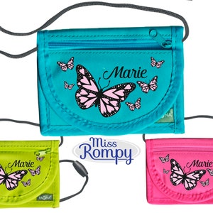MissRompy | Brustbeutel Schmetterling (794) mit Name und Sicherheitsverschluss Umhängebeutel breast bag Sichtfenster