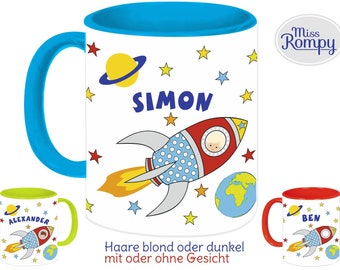 Rakete (837) Kindertasse mit NAME und Themendruck  Tasse Kindertasse Becher Katzentasse passend zu Rucksack, Brotdose und Beuteln